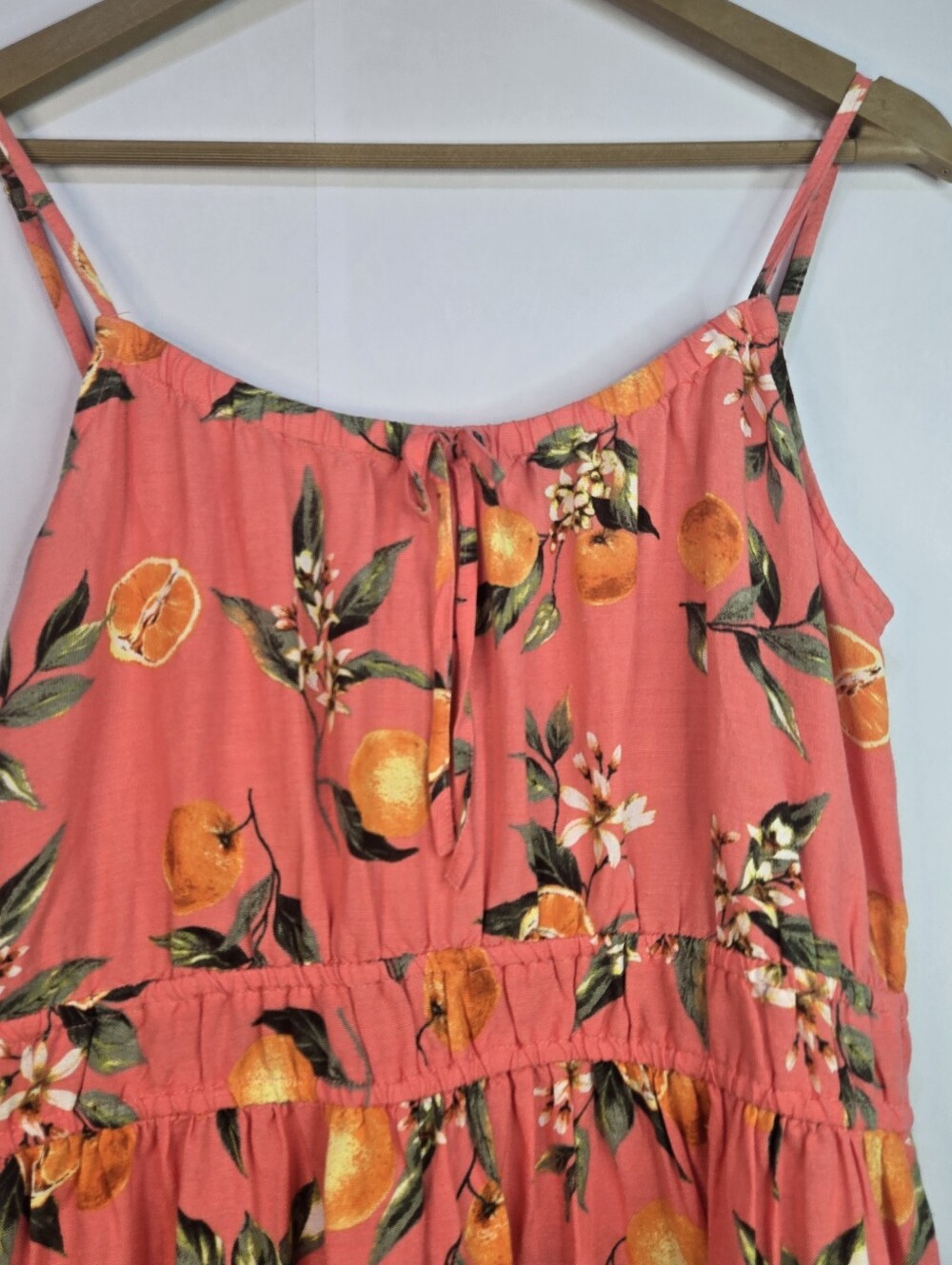 LOFT Size M Orange Citrus Print Spaghetti Strap Sundress - Picture 9 of 11